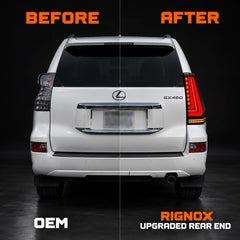 2010-2023 Lexus GX460 Sequential LED Tail Lights Assembly — before after  comparison — T-GX460-10-SR
