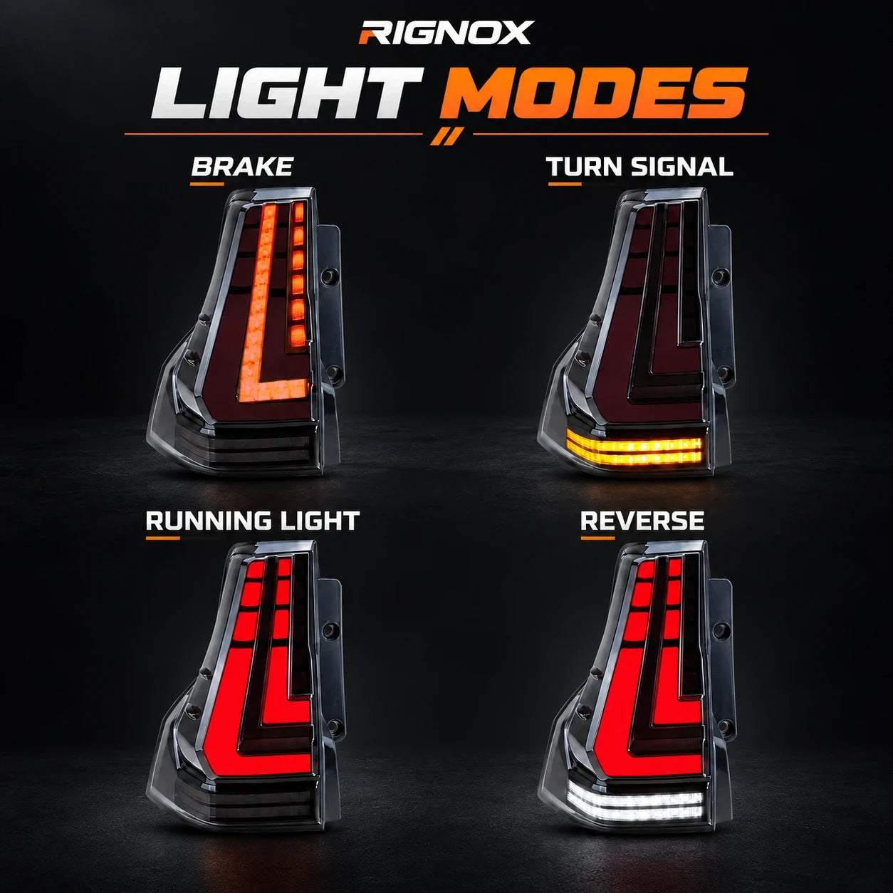 2010-2023 Lexus GX460 Sequential LED Tail Lights Assembly — light modes — T-GX460-10-SR