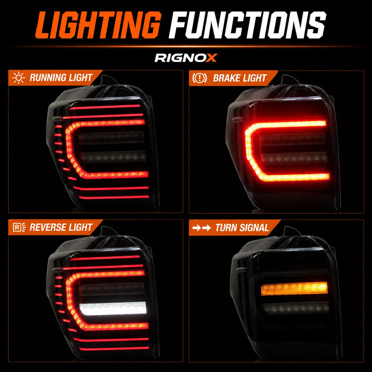 2010-2024 Toyota 4Runner Sequential LED Tail Lights — lighting functions — T-4RN10-C-SR