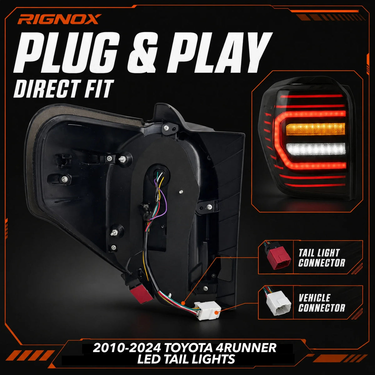 2010-2024 Toyota 4Runner Sequential LED Tail Lights — plug and play — T-4RN10-C-SR