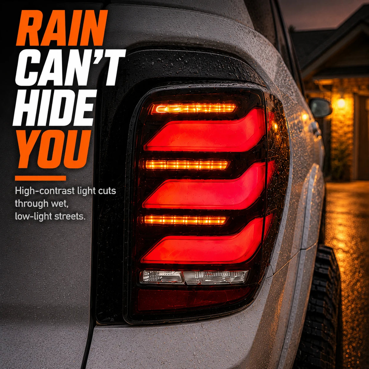 2010-2024 Toyota 4Runner Sequential LED Tail Lights — light in rain — T-4RN10-SR