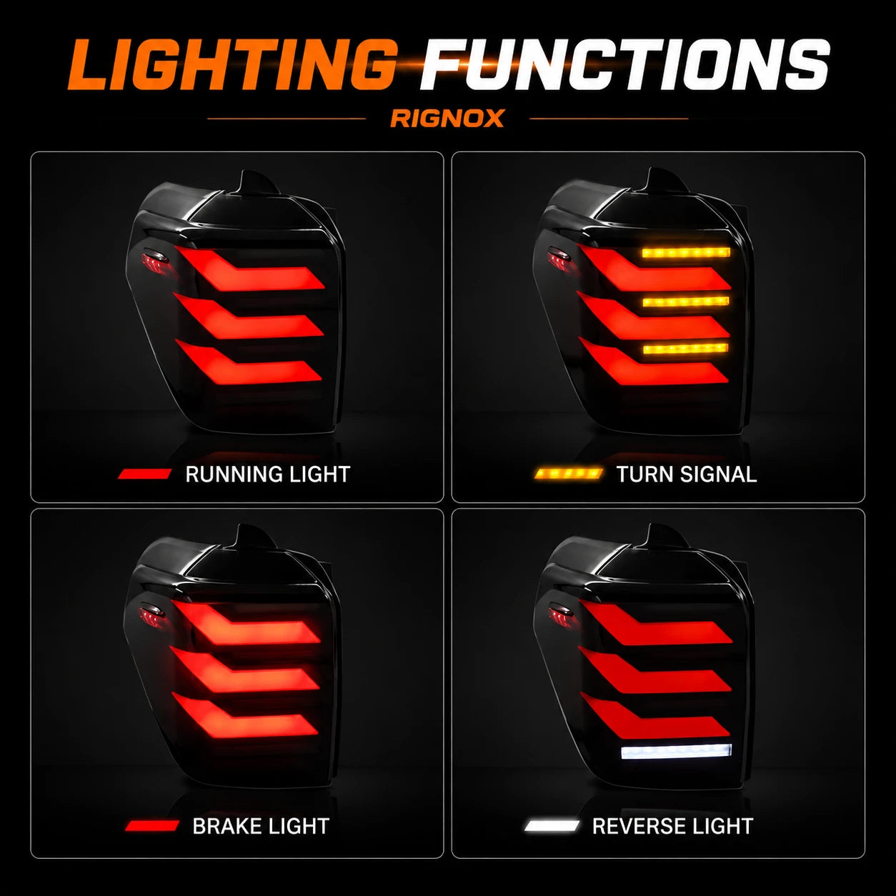 2010-2024 Toyota 4Runner Sequential LED Tail Lights — lighting functions — T-4RN10-SR