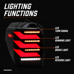 2010-2024 Toyota 4Runner Sequential LED Tail Lights — smoke red white lighting functions12 - T-4RN10-SR