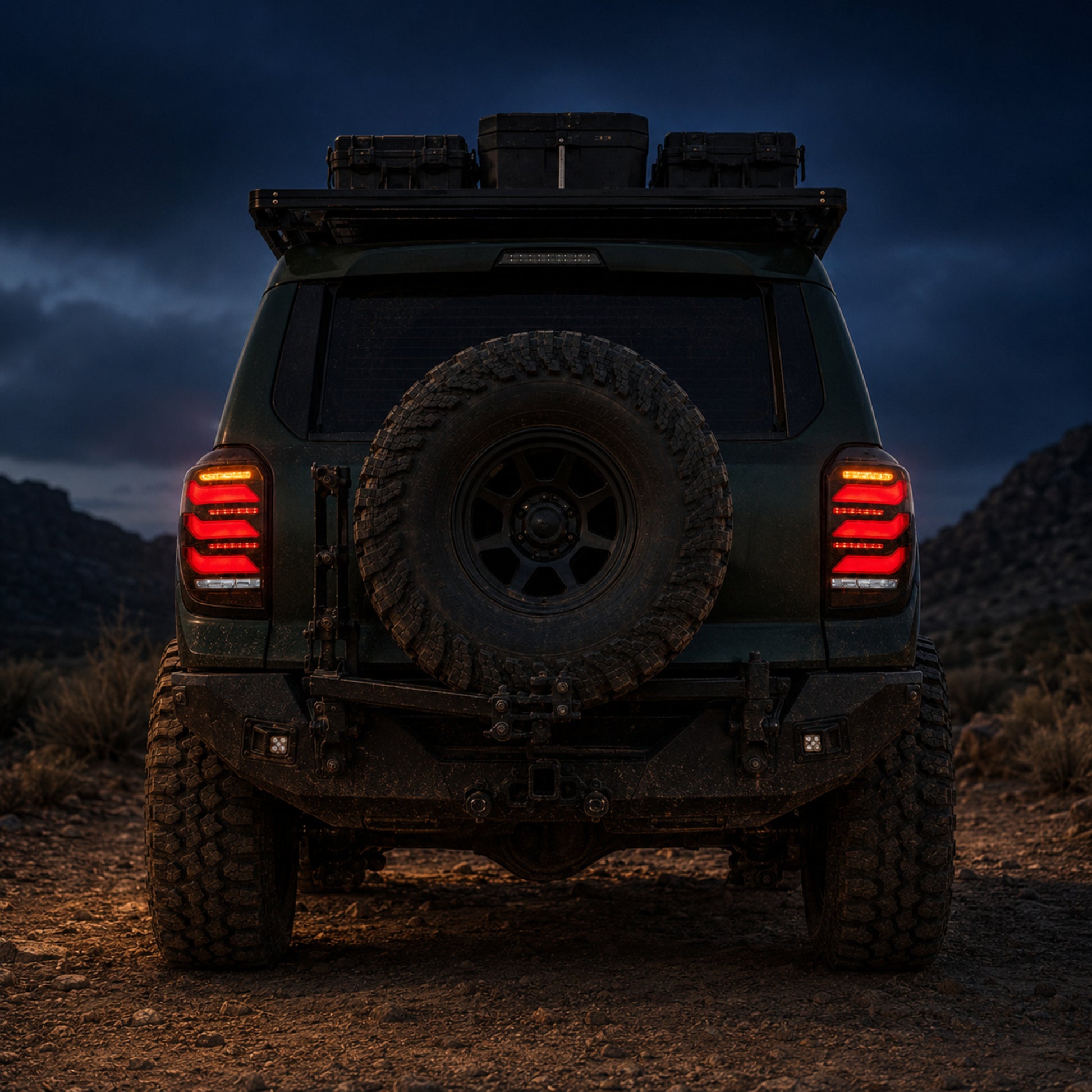 2010-2024 Toyota 4Runner Sequential LED Tail Lights — smoke red white night rear view03 - T-4RN10-SR