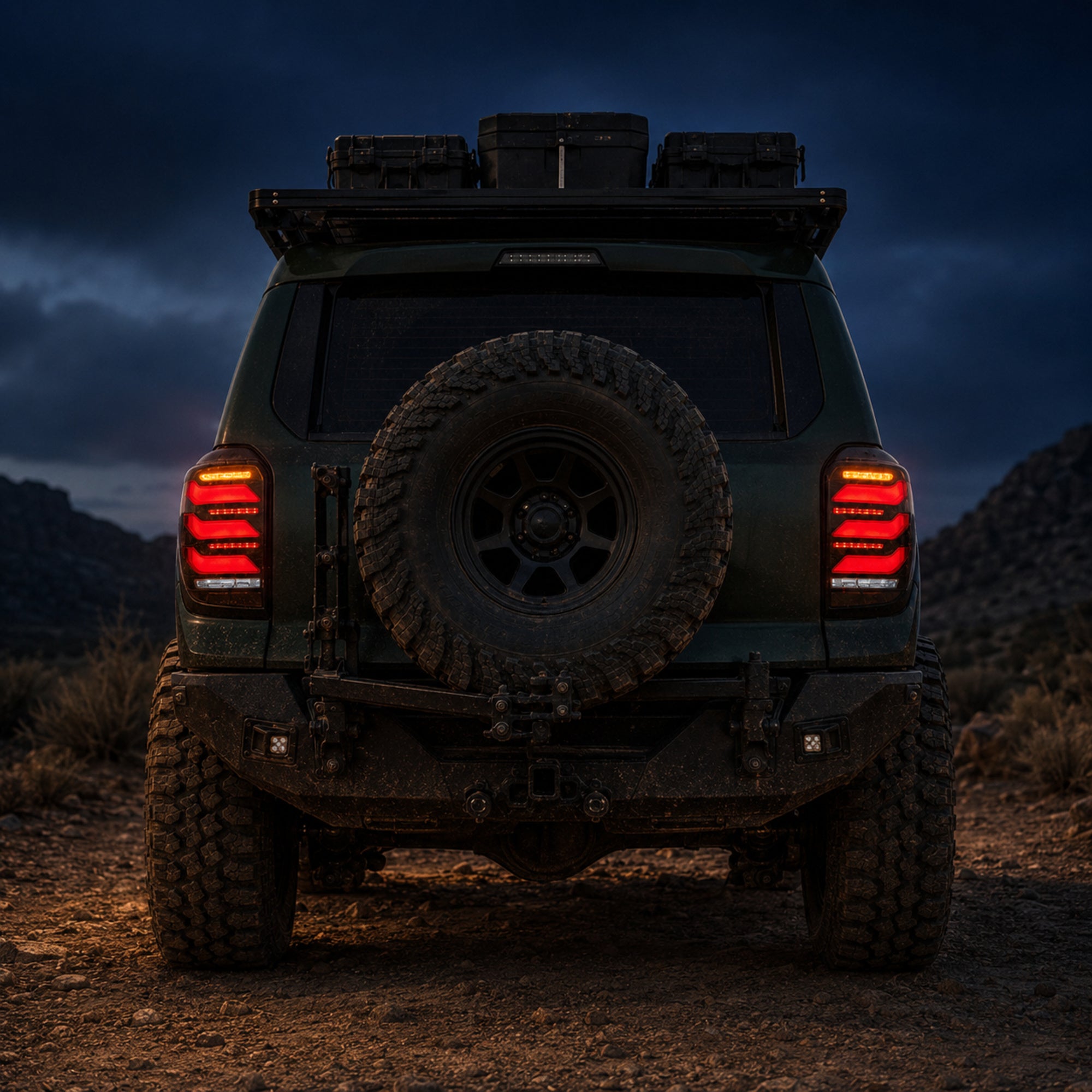 2010-2024 Toyota 4Runner Sequential LED Tail Lights — smoke red white night rear view03 - T-4RN10-SR