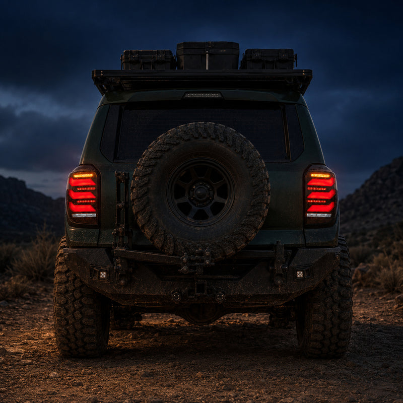 2010-2024 Toyota 4Runner Sequential LED Tail Lights — smoke red white night rear view03 - T-4RN10-SR