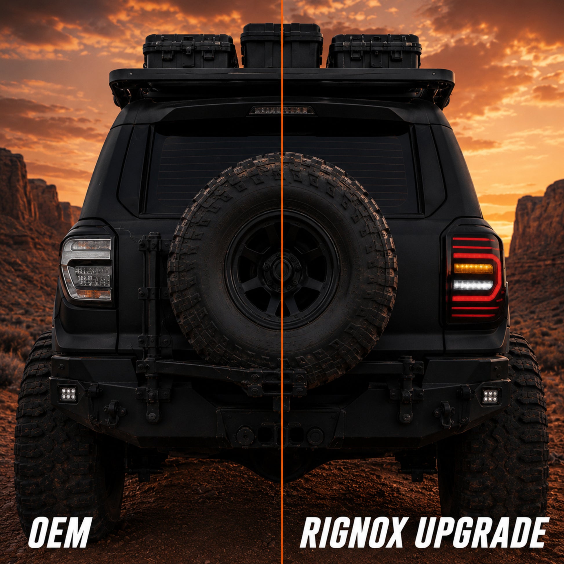 2010-2024 Toyota 4Runner Sequential LED Tail Lights — smoke white before after - T-4RN10-SW