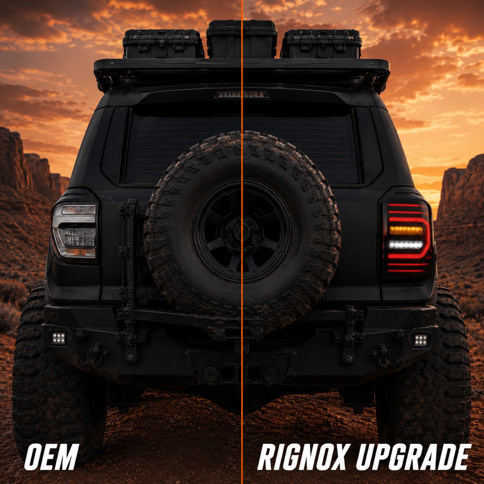 2010-2024 Toyota 4Runner Sequential LED Tail Lights — smoke white before after - T-4RN10-SW