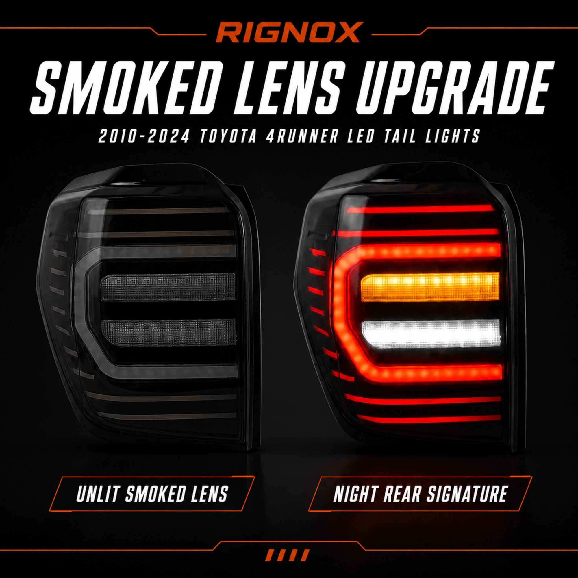 2010-2024 Toyota 4Runner Sequential LED Tail Lights — smoke white lit unlit signature - T-4RN10-SW