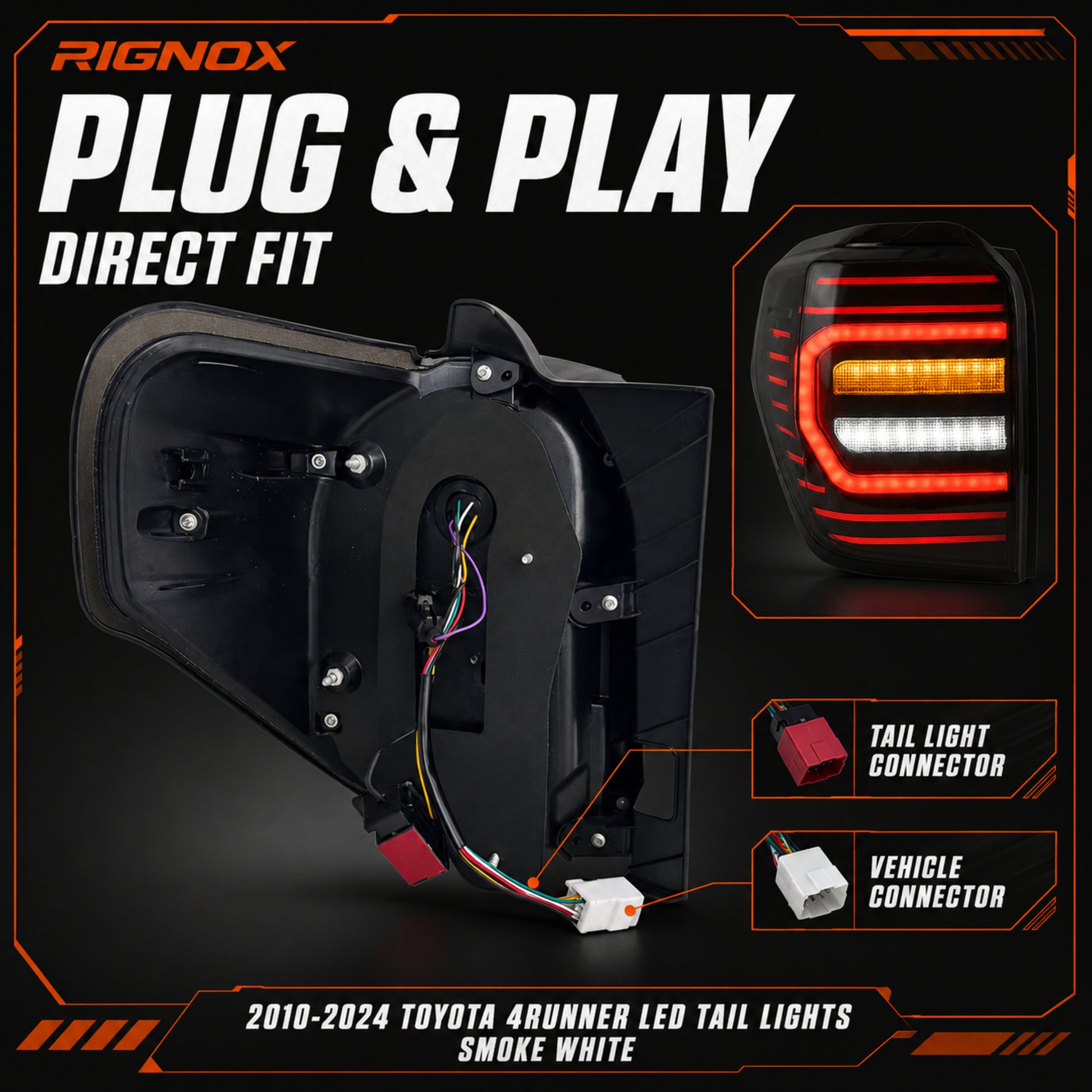 2010-2024 Toyota 4Runner Sequential LED Tail Lights — smoke white plug play install - T-4RN10-SW
