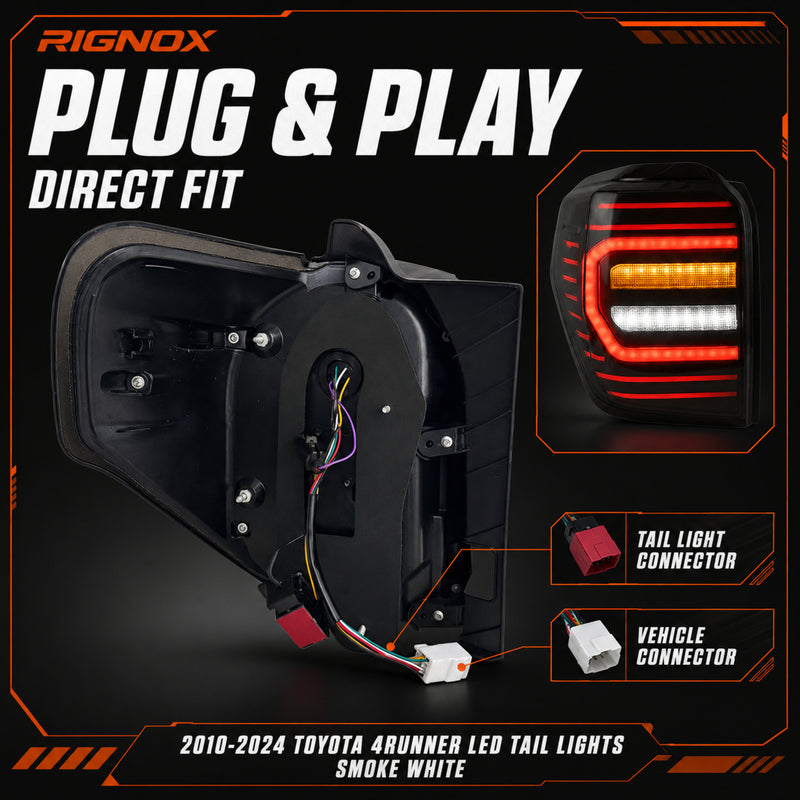 2010-2024 Toyota 4Runner Sequential LED Tail Lights — smoke white plug play install - T-4RN10-SW