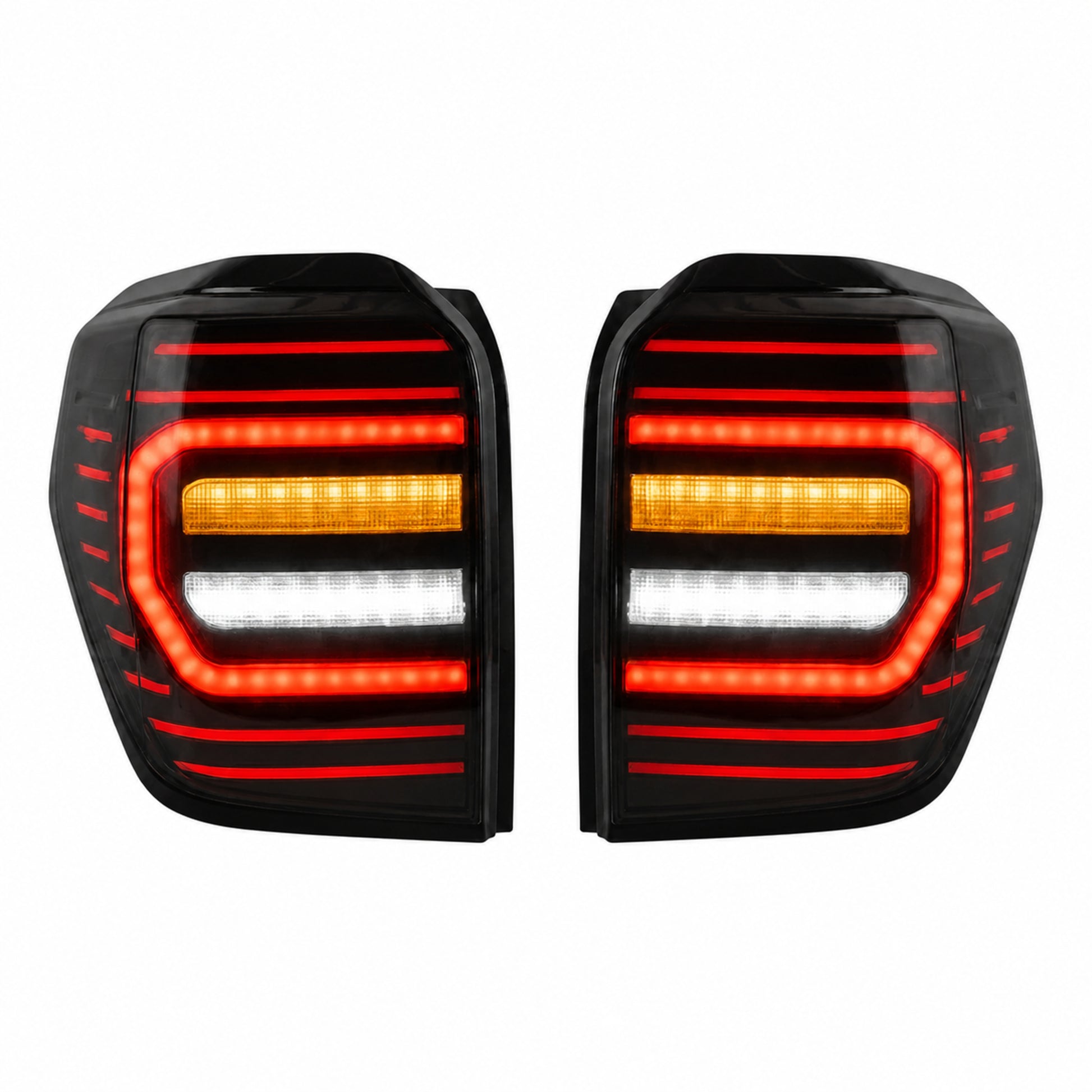 2010-2024 Toyota 4Runner Sequential LED Tail Lights — smoke white white background lit - T-4RN10-SW