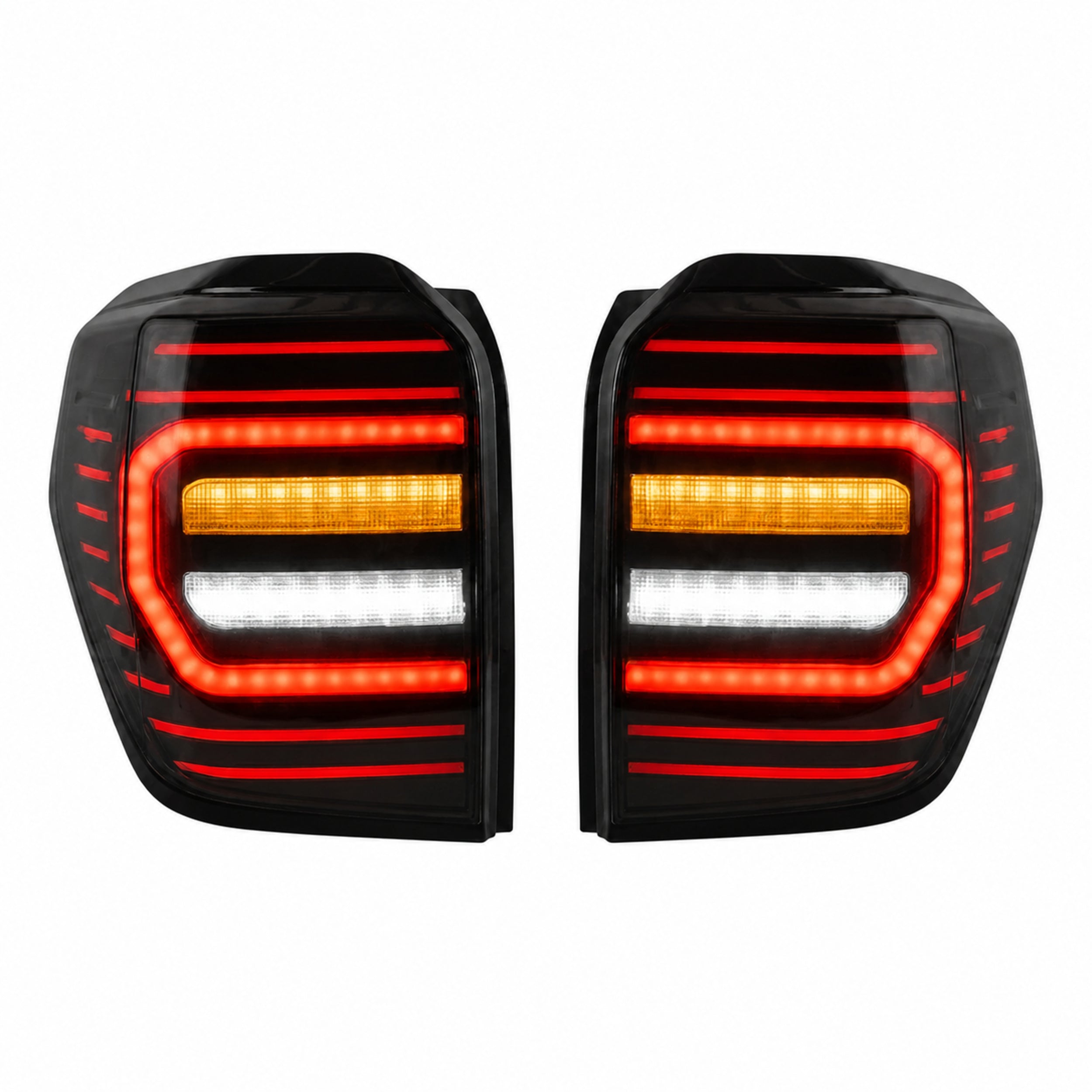 2010-2024 Toyota 4Runner Sequential LED Tail Lights — smoke white white background lit - T-4RN10-SW
