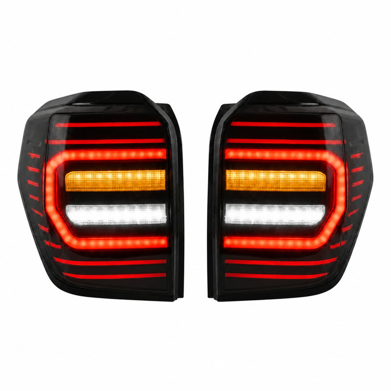 2010-2024 Toyota 4Runner Sequential LED Tail Lights — smoke white white background lit - T-4RN10-SW