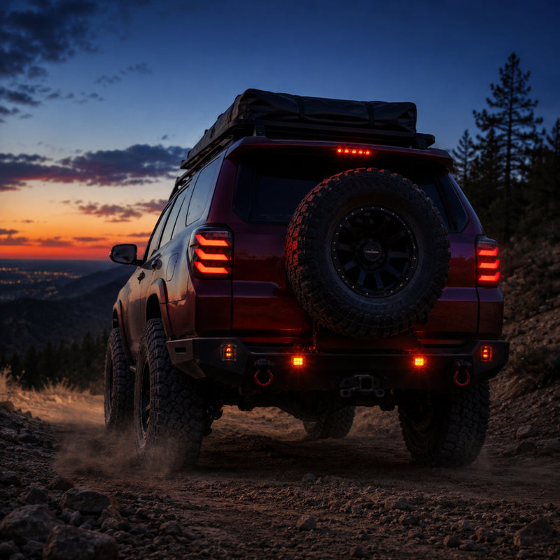 2010-2024 Toyota 4Runner Sequential LED Tail Lights — smoked sequential night trail rear view - T-4RN10-SR
