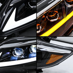 2011-2013 Toyota Corolla LED Triple Projector Headlights Assembly — Pair — four panel headlight details — H-COR11-AS