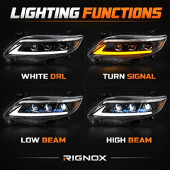 2011-2013 Toyota Corolla LED Triple Projector Headlights Assembly — Pair — lighting functions — H-COR11-AS