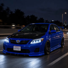 2011-2013 Toyota Corolla LED Triple Projector Headlights Assembly — Pair — blue Corolla headlights in rainy conditions — H-COR11-AS