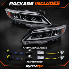 2011-2013 Toyota Corolla LED Triple Projector Headlights Assembly — Pair — pair of headlights and adapter wires — H-COR11-AS