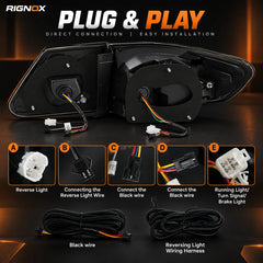 2011-2013 Toyota Corolla Sequential LED Tail Lights Assembly — plug and play wiring and connector overview — T-COR11-SR