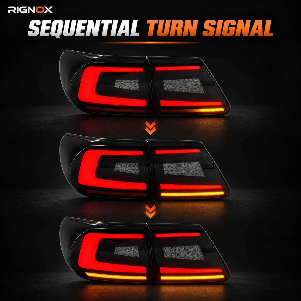2011-2013 Toyota Corolla Sequential LED Tail Lights Assembly — sequential turn signal lighting sequence — T-COR11-SR