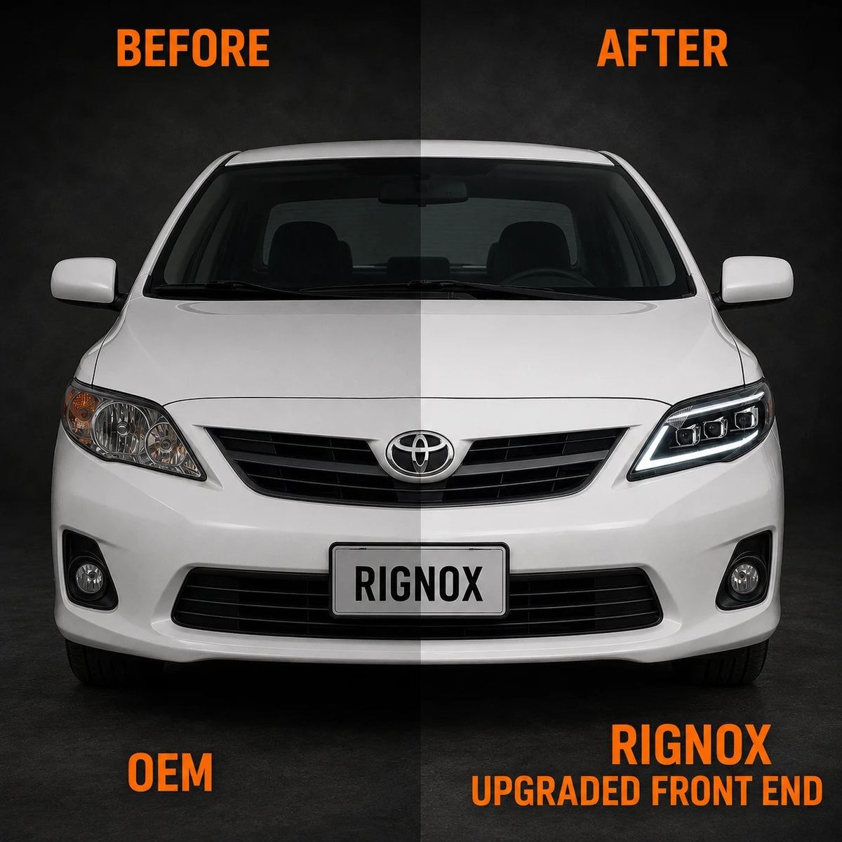 2011-2013 Toyota Corolla LED Triple Projector Headlights Assembly — before after comparison— H-COR10