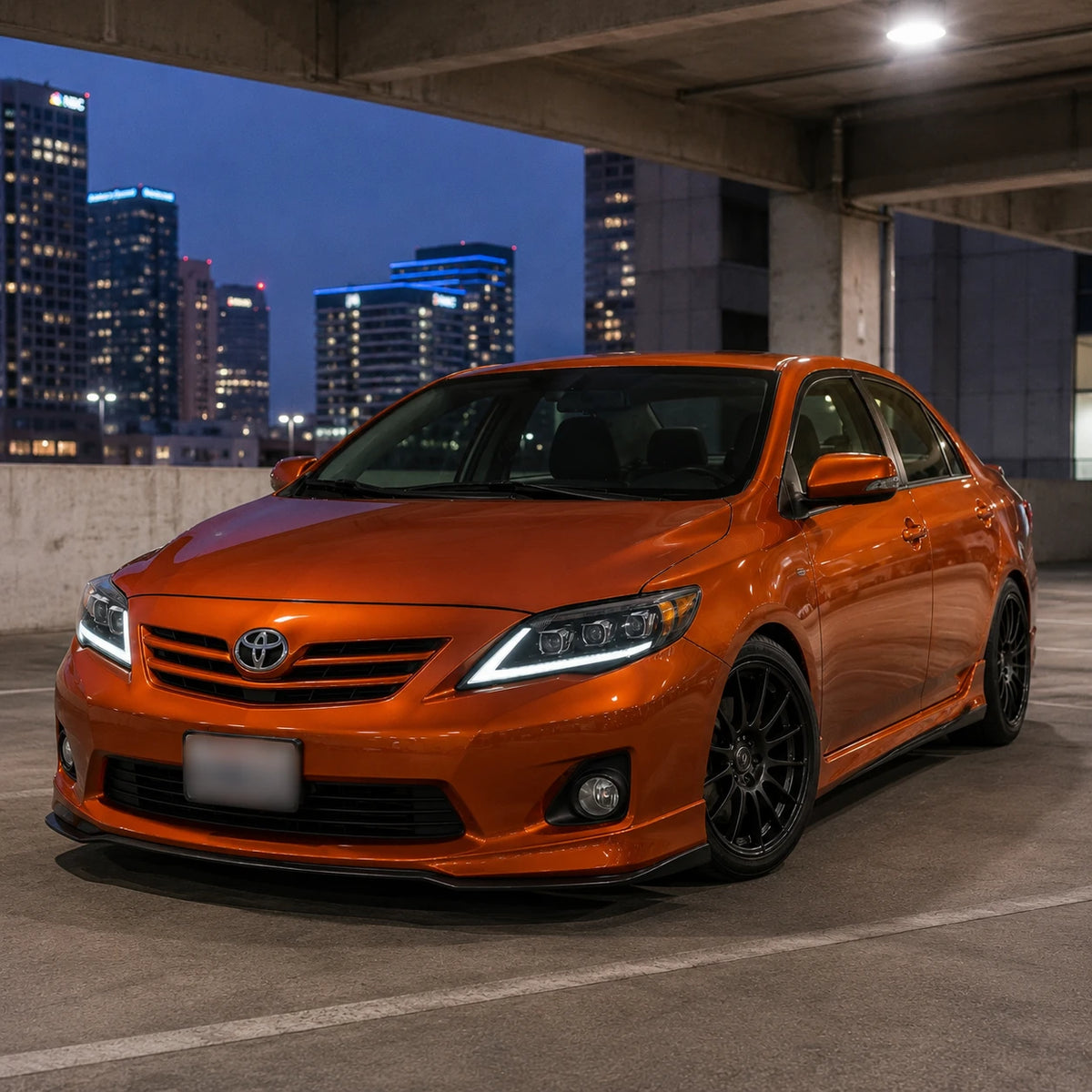 2011-2013 Toyota Corolla LED Triple Projector Headlights Assembly — parking lot look after dark — H-COR10