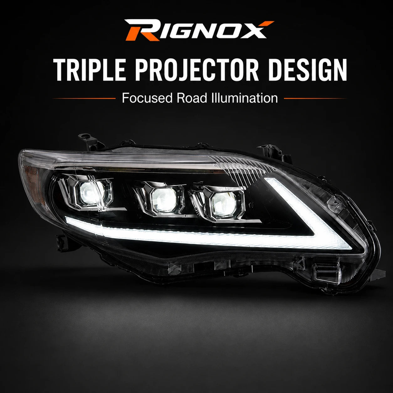 2011-2013 Toyota Corolla LED Triple Projector Headlights Assembly — projector design — H-COR10