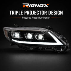2011-2013 Toyota Corolla LED Triple Projector Headlights Assembly — projector design — H-COR10