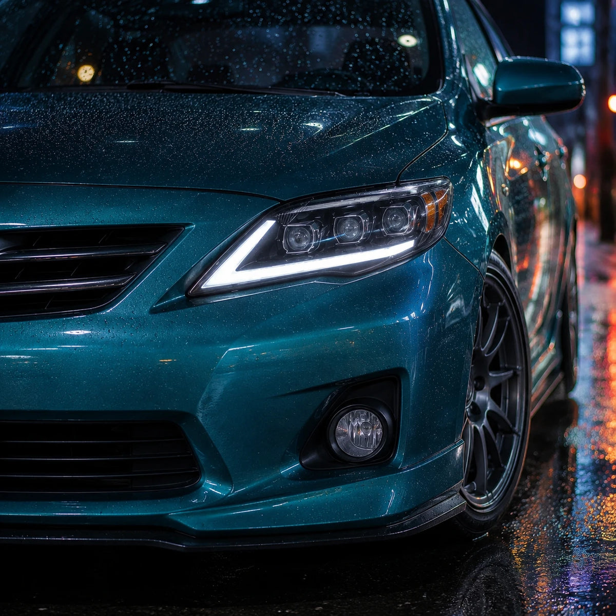 2011-2013 Toyota Corolla LED Triple Projector Headlights Assembly — rainy day performance — H-COR10