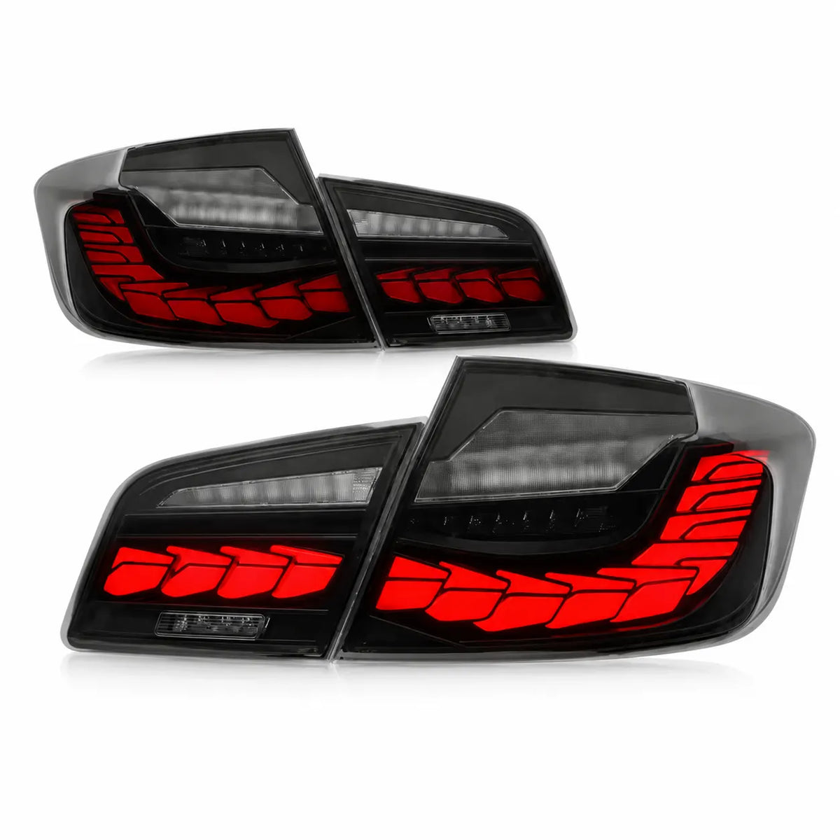 2011-2016 BMW 5 Series F10 / M5 F10 Sequential LED Tail Lights Assembly — 4-Piece Set — Four-piece smoked lens tail lights product image — T-5F10-SR