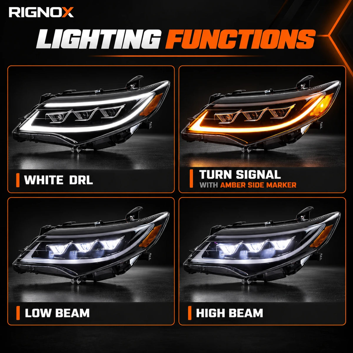 2012-2014 Toyota Camry LED Triple Projector Headlights Assembly — lighting functions — H-CAM12-BM-A