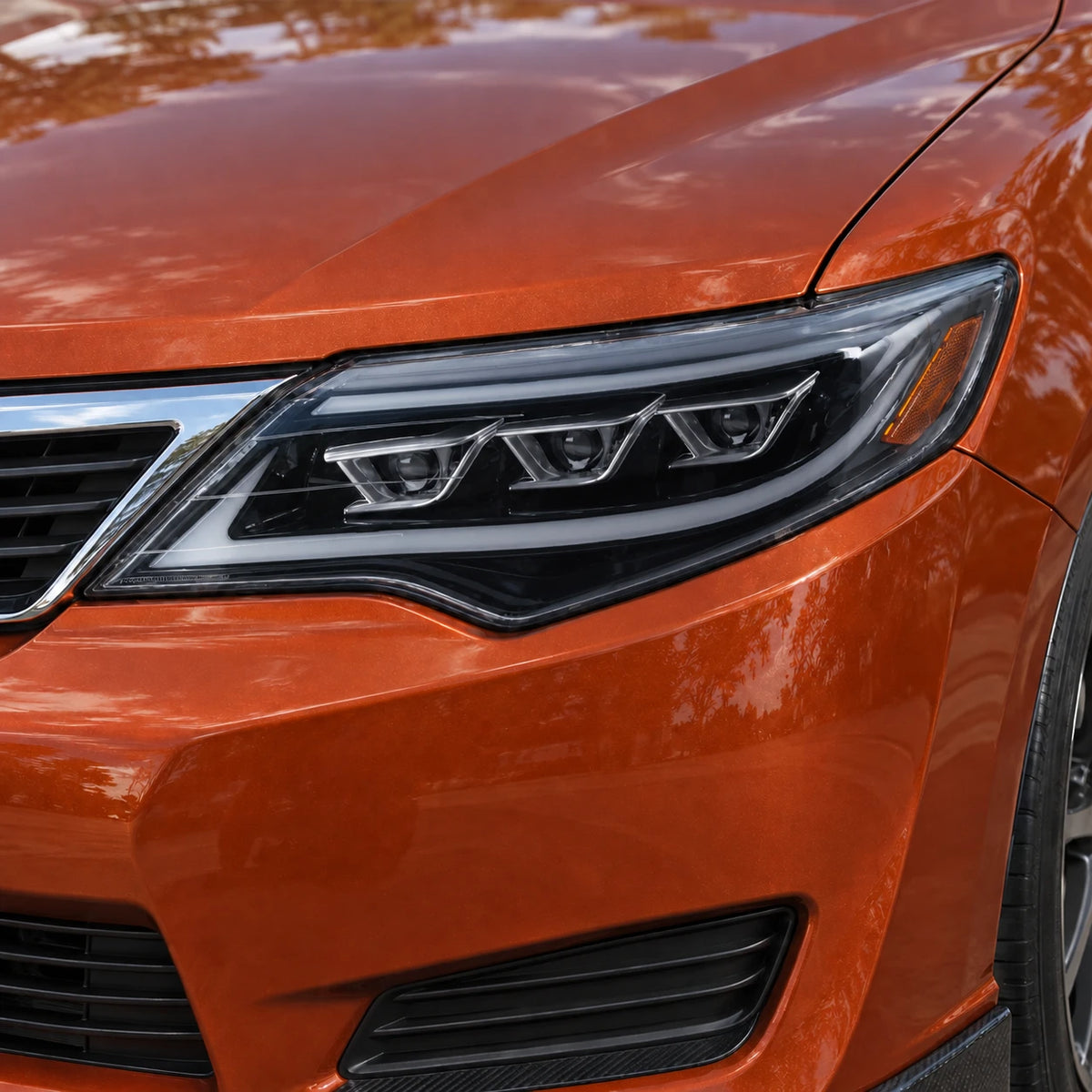 2012-2014 Toyota Camry LED Triple Projector Headlights Assembly — lights off close-up 1 — H-CAM12-BM-A