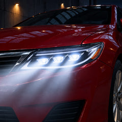 2012-2014 Toyota Camry LED Triple Projector Headlights Assembly — lights on close-up 2 — H-CAM12-BM-A