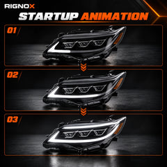 2012-2014 Toyota Camry LED Triple Projector Headlights Assembly — startup animation — H-CAM12-BM-A