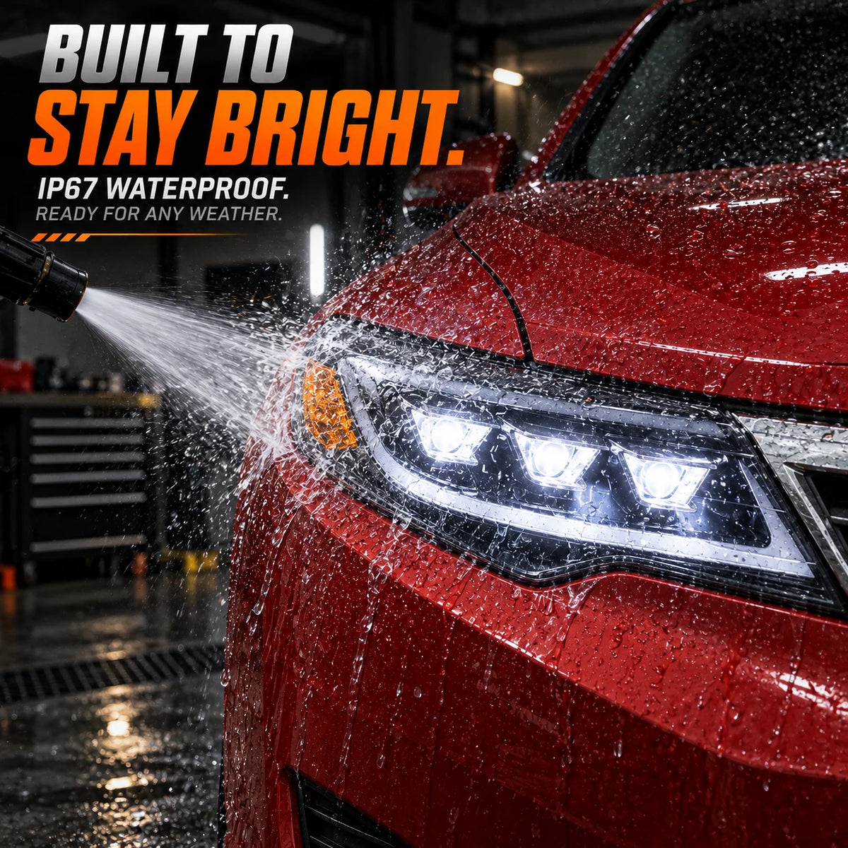 2012-2014 Toyota Camry LED Triple Projector Headlights Assembly — waterproof test — H-CAM12-BM-A