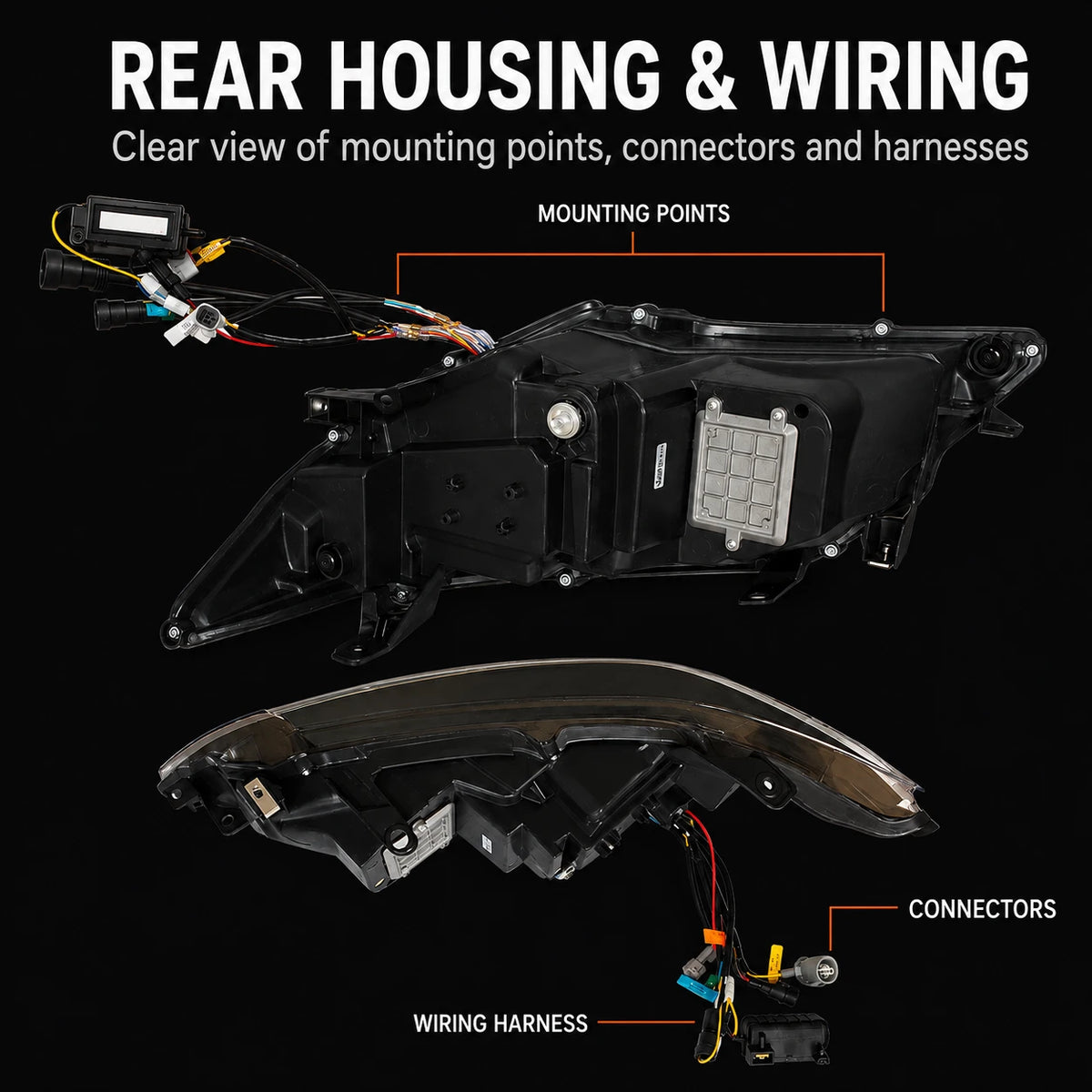 2012-2014 Toyota Camry LED Triple Projector Headlights Assembly — plug and play — H-CAM12-A