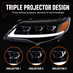 2012-2014 Toyota Camry LED Triple Projector Headlights Assembly — projector design — H-CAM12-A
