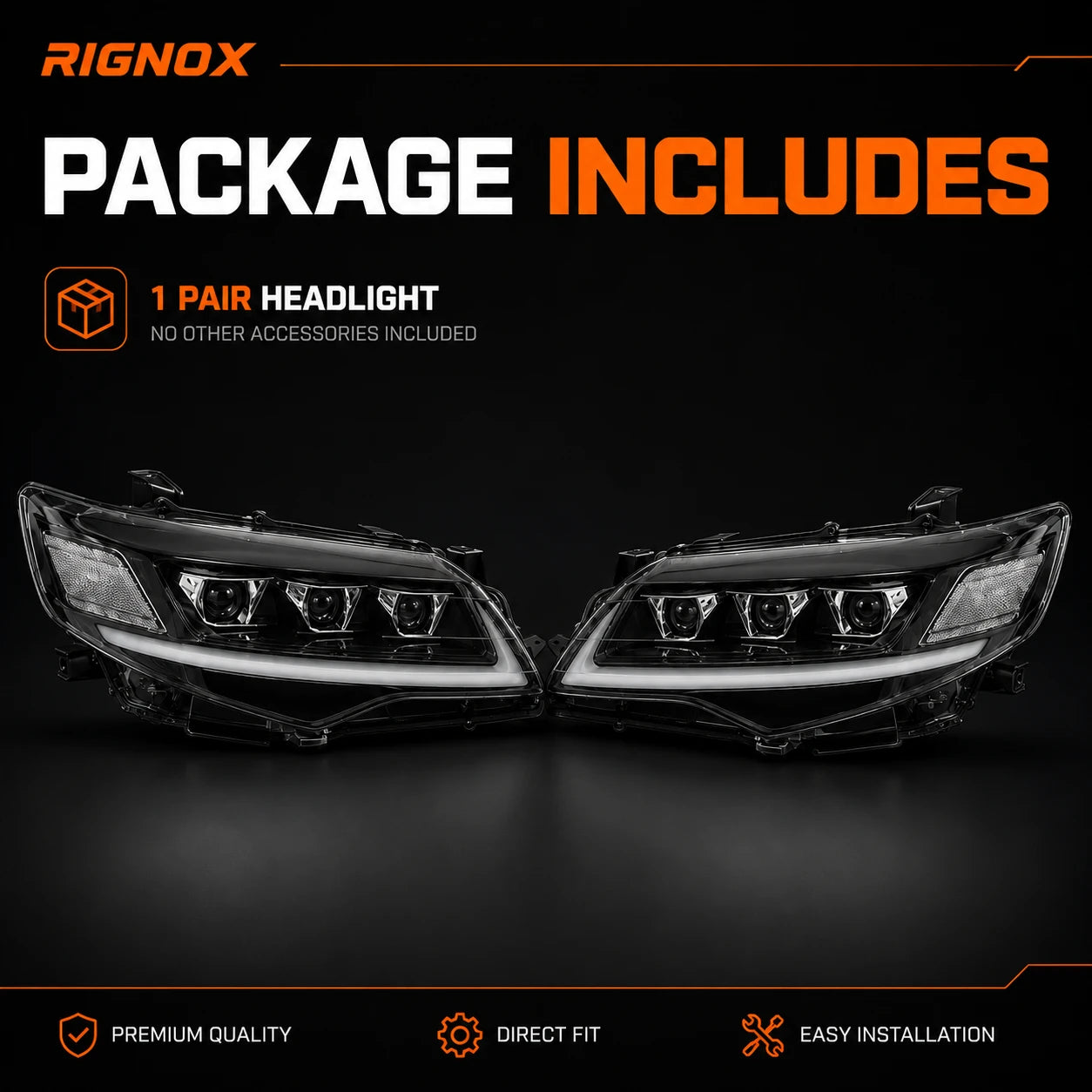 2012-2014 Toyota Camry LED Triple Projector Headlights Assembly — package includes — H-CAM12-CW