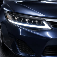 2012-2014 Toyota Camry LED Triple Projector Headlights Assembly — white drl on close-up — H-CAM12-CW