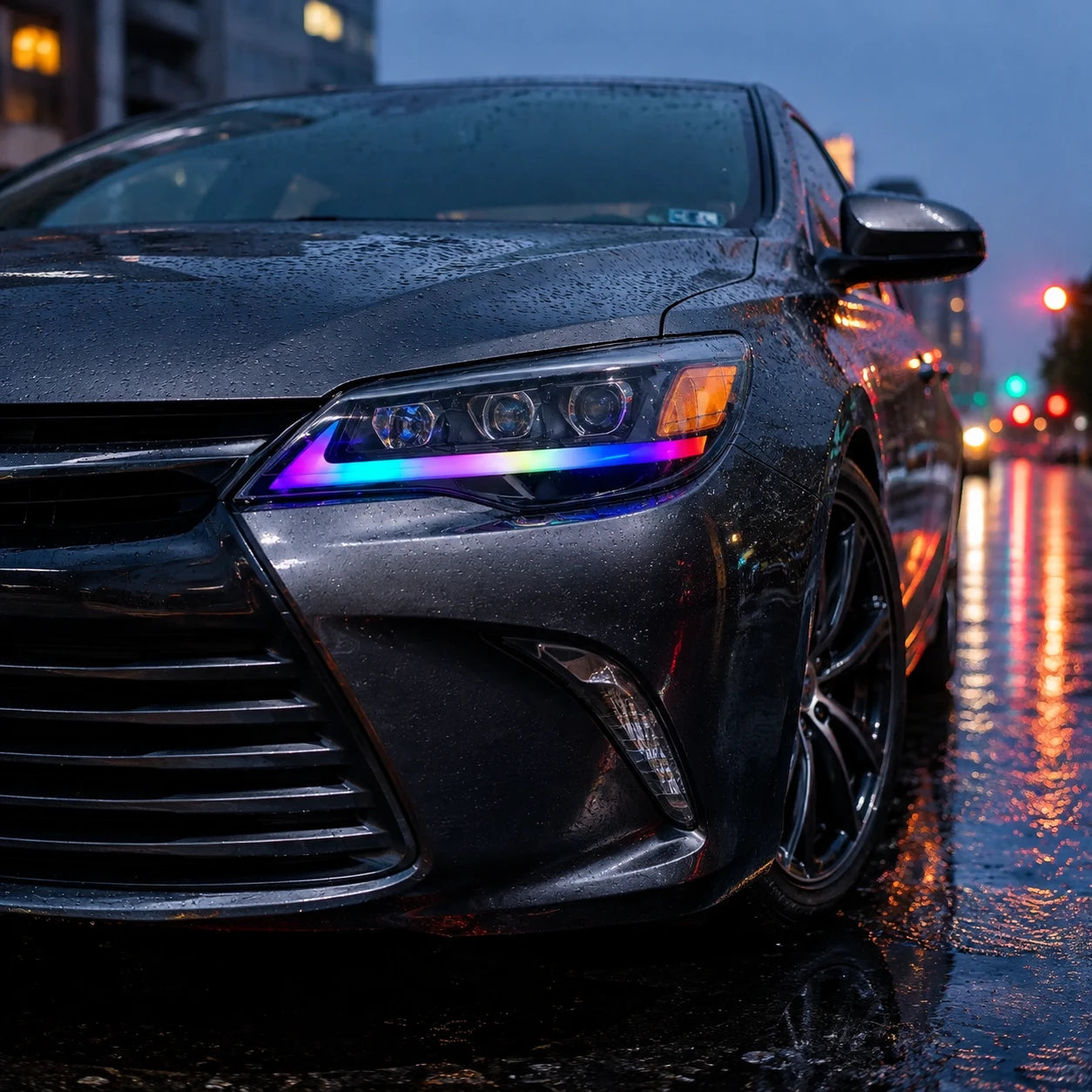 2012-2014 Toyota Camry LED Triple Projector Headlights Assembly — after rain details — H-CAM12-RGB
