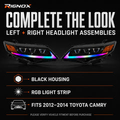 2012-2014 Toyota Camry LED Triple Projector Headlights Assembly — complete the look — H-CAM12-RGB
