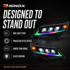 2012-2014 Toyota Camry LED Triple Projector Headlights Assembly — designed to stand out — H-CAM12-RGB