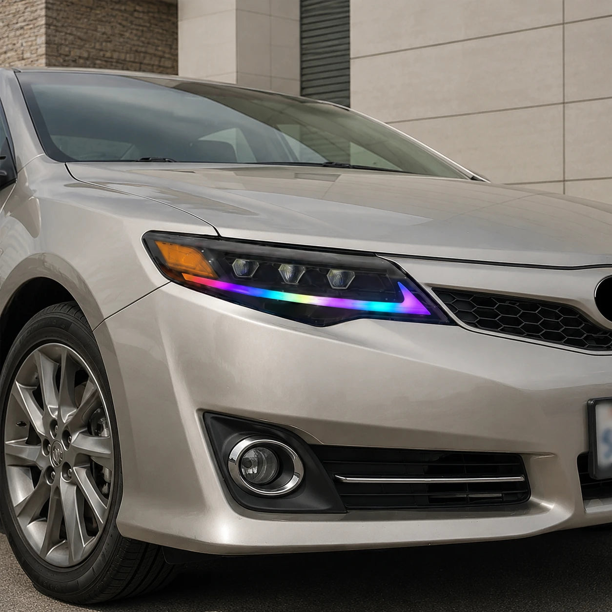 2012-2014 Toyota Camry LED Triple Projector Headlights Assembly — rgb drl close-up — H-CAM12-RGB