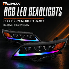 2012-2014 Toyota Camry LED Triple Projector Headlights Assembly — multiple light modes — H-CAM12-RGB