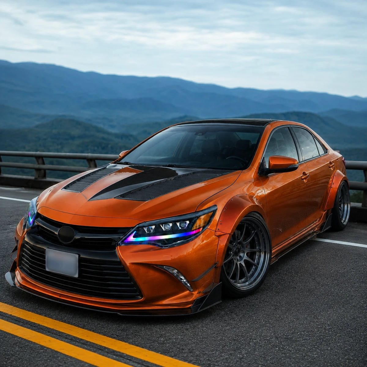 2012-2014 Toyota Camry LED Triple Projector Headlights Assembly — race style view — H-CAM12-RGB