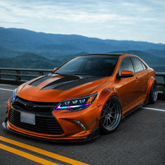 2012-2014 Toyota Camry LED Triple Projector Headlights Assembly — race style view — H-CAM12-RGB