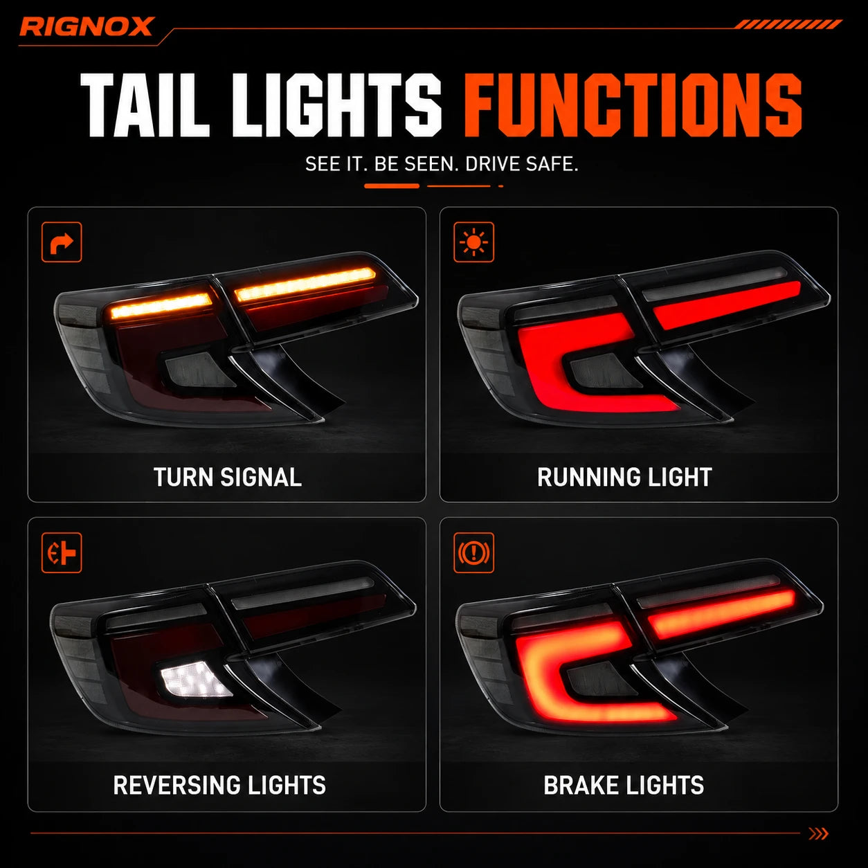 2012-2014 Toyota Camry XV50 Sequential LED Tail Lights Assembly — lighting functions — T-CAM12-SR
