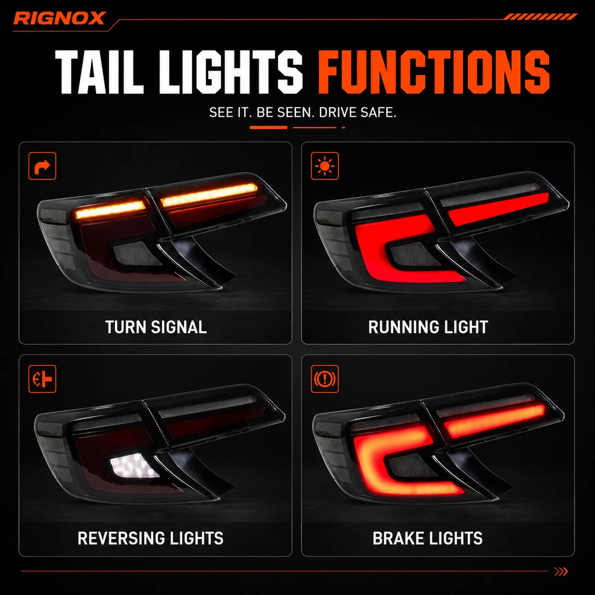 2012-2014 Toyota Camry XV50 Sequential LED Tail Lights Assembly — lighting functions — T-CAM12-SR