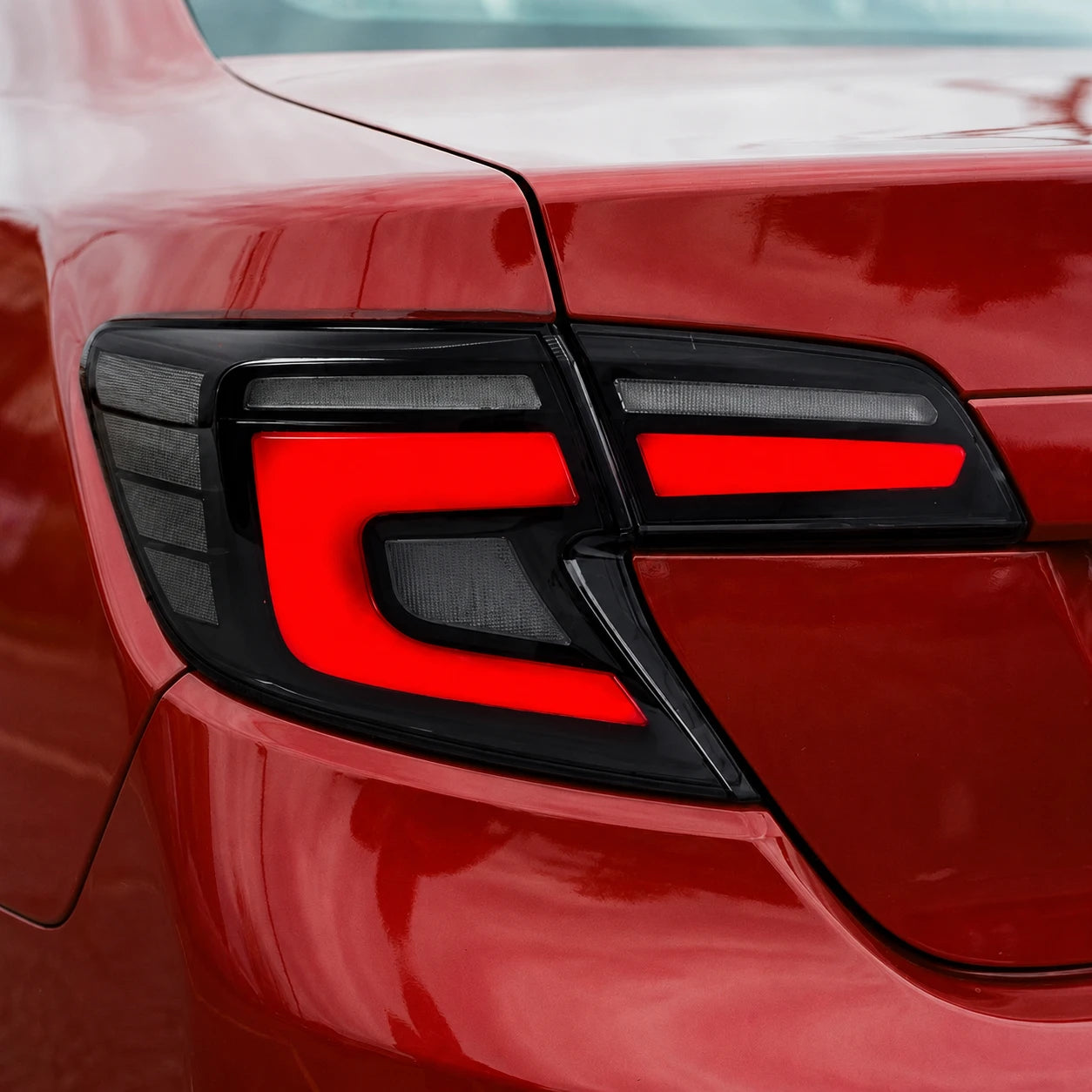 2012-2014 Toyota Camry XV50 Sequential LED Tail Lights Assembly — light-on close-up — T-CAM12-SR